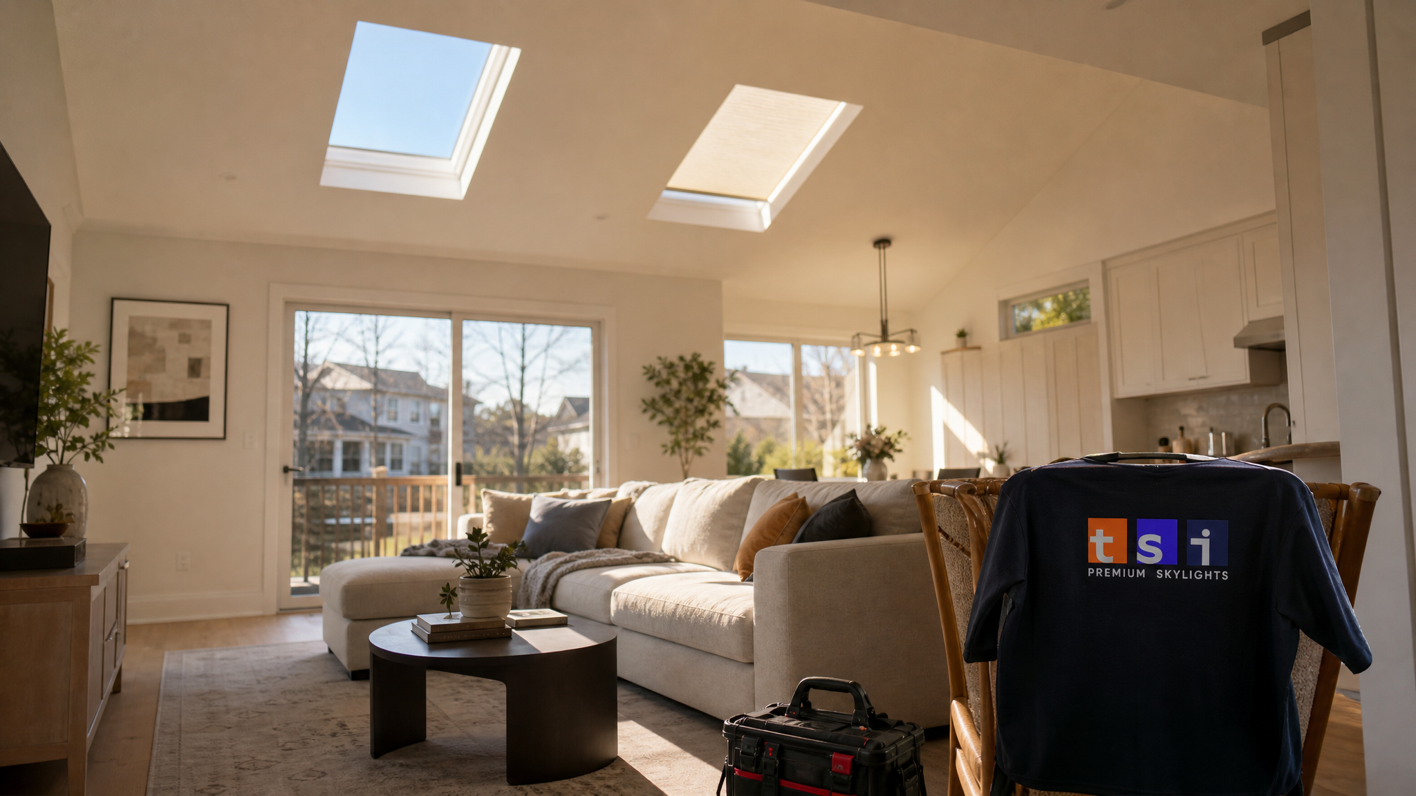 VELUX skylight automation accessories controlling motorised skylights and blinds in a bright Toronto living room