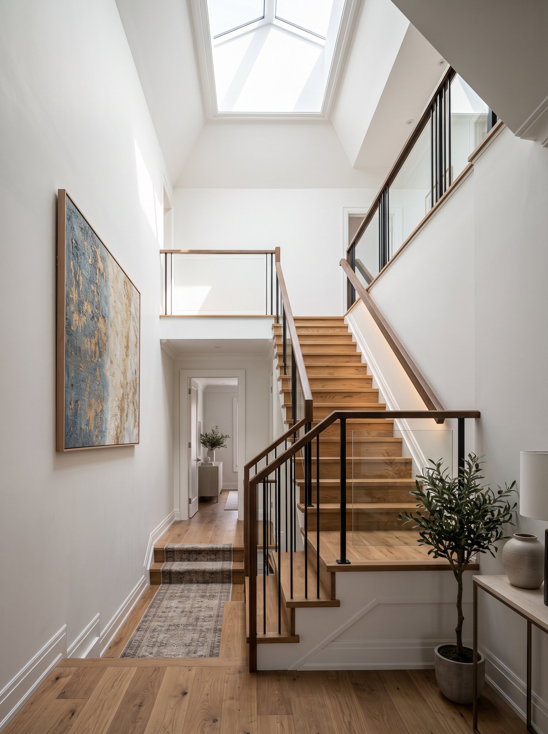 Staircase Skylight Toronto Home Skylight brightening a staircase and hallway in a Toronto home