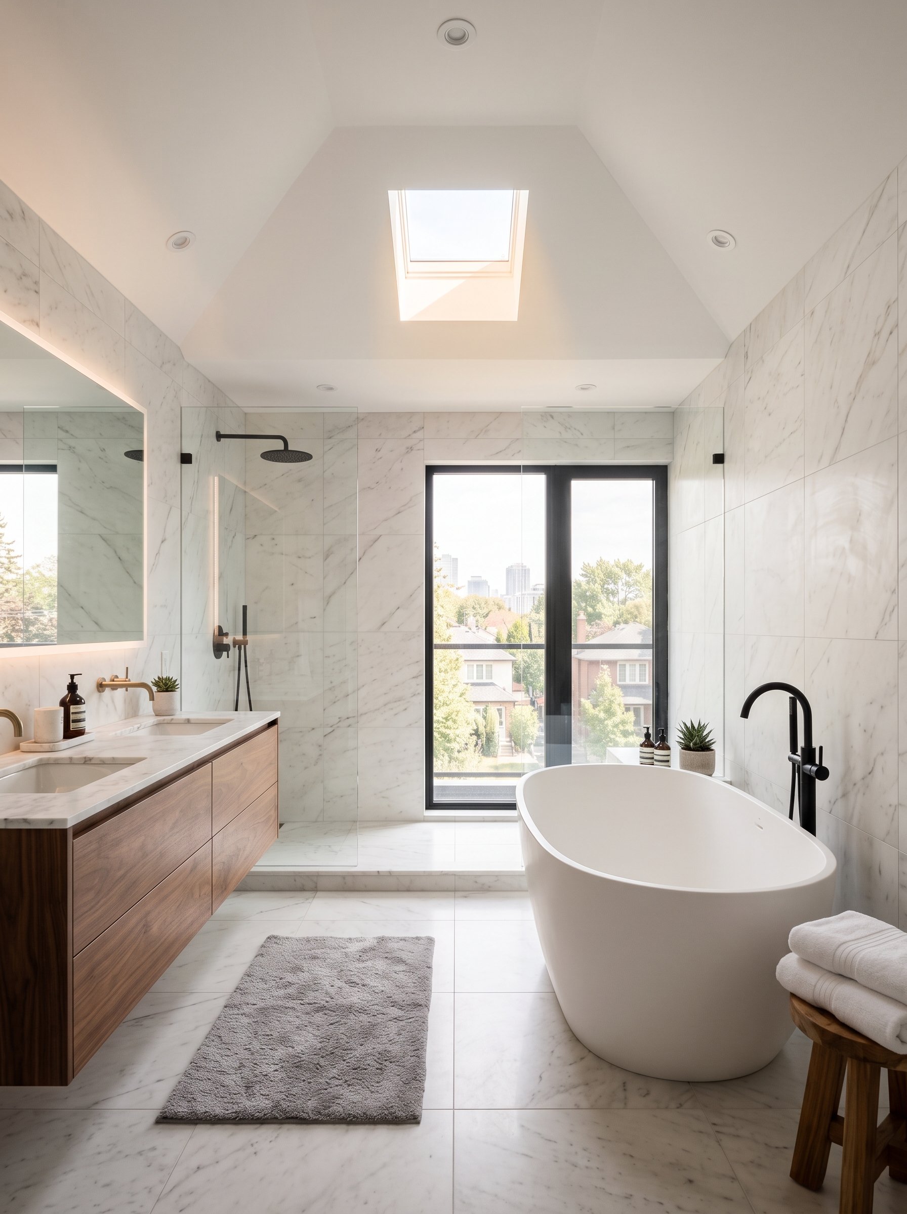 Toronto-Skylight-Installers-skylight-repairs-replacement-October.30.2024-5 Luxurious Toronto bathroom with a skylight above a soaking tub