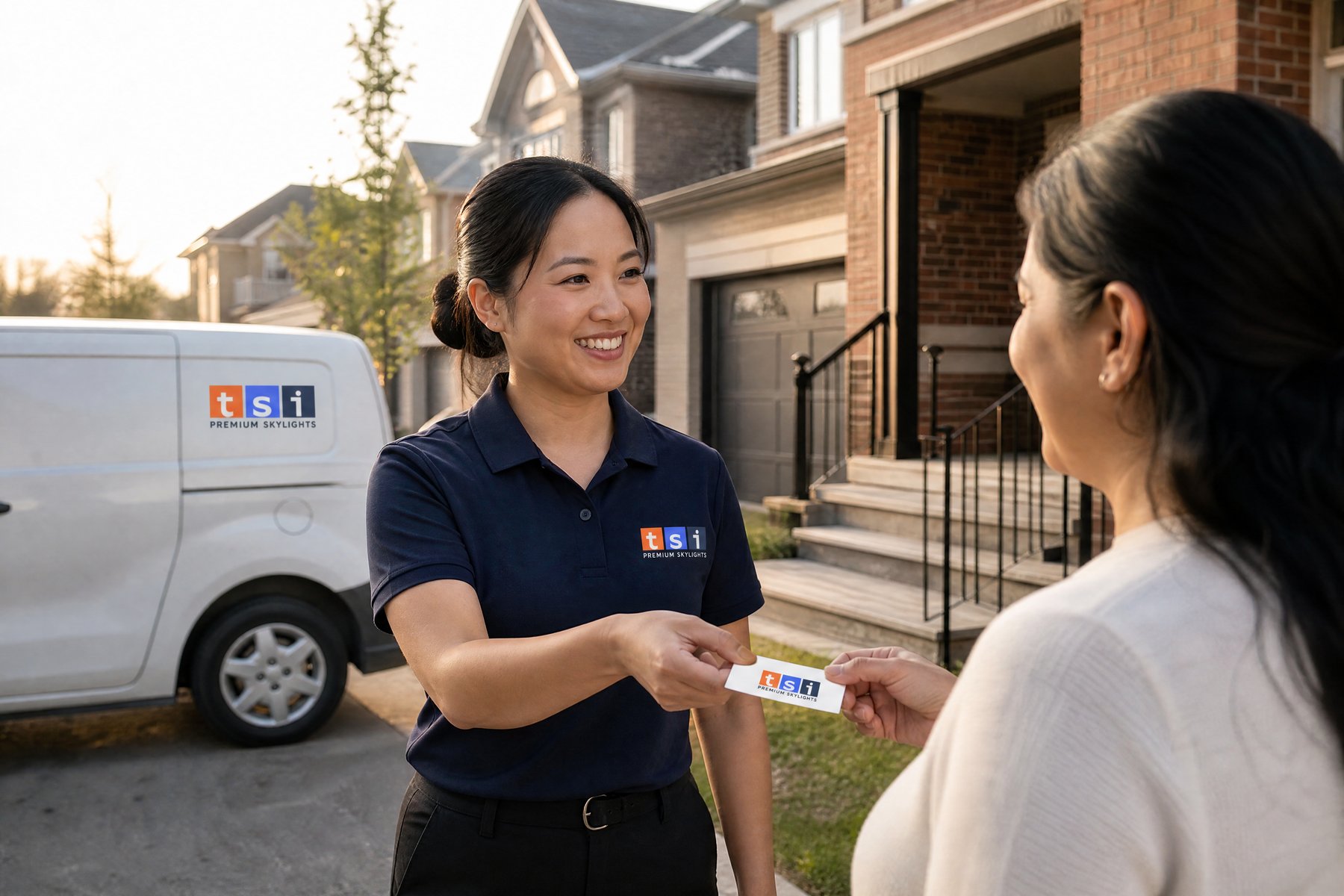 Toronto-Skylight-Installers-skylight-repairs-replacement-October.30.2024-5 Friendly TSI team member connecting with a customer in Brampton