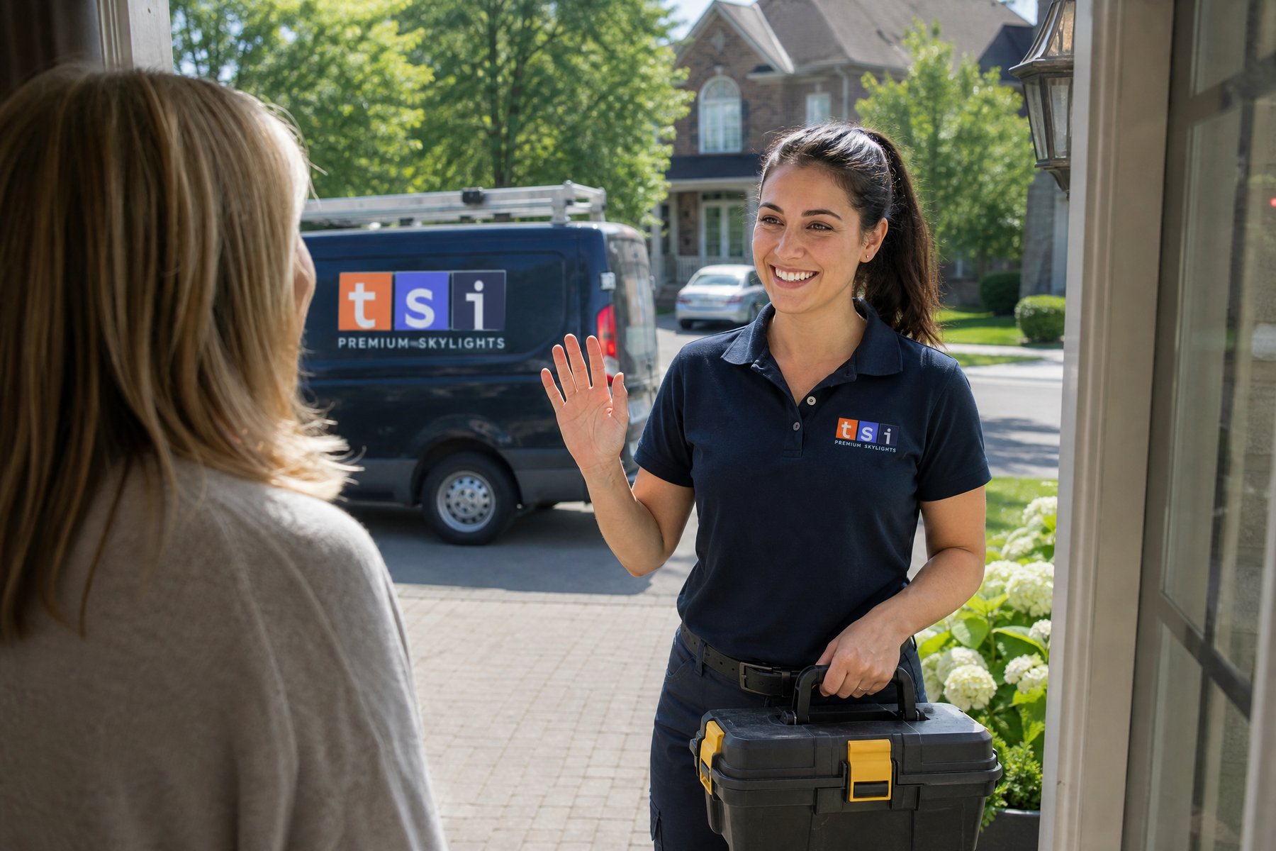 Toronto-Skylight-Installers-skylight-repairs-replacement-October.30.2024-5 Friendly TSI team member connecting with a customer in York Region