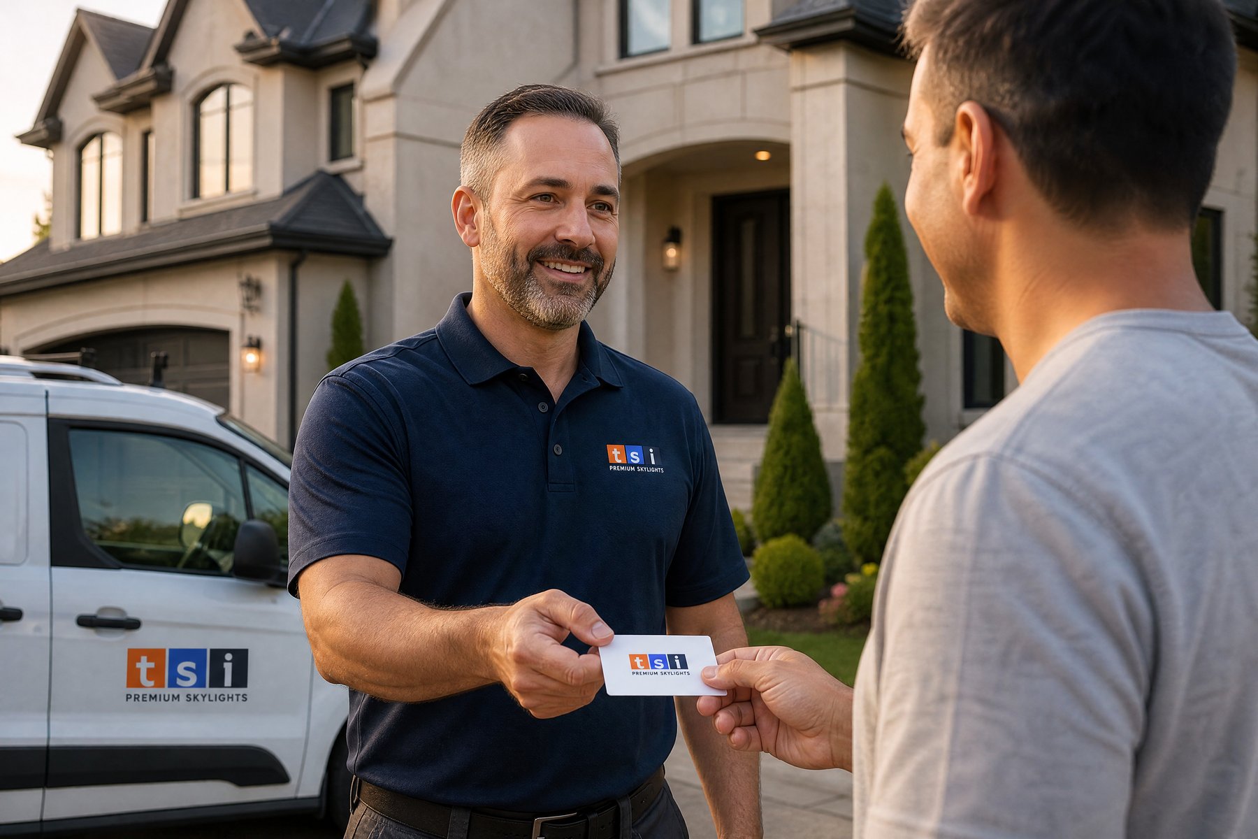 Toronto-Skylight-Installers-skylight-repairs-replacement-October.30.2024-5 Friendly TSI team member connecting with a customer in Vaughan