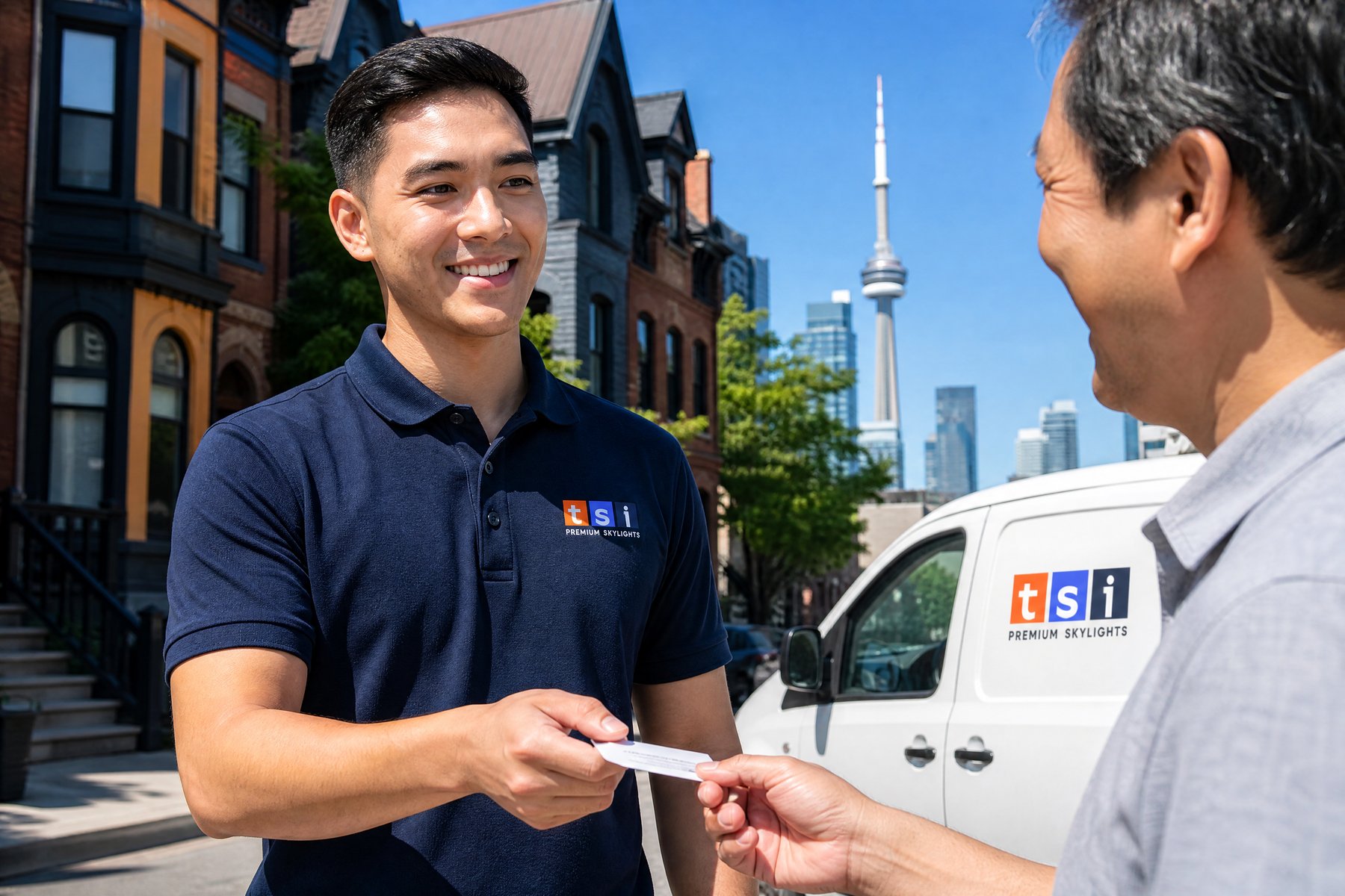Friendly TSI team member connecting with a customer in Downtown Toronto