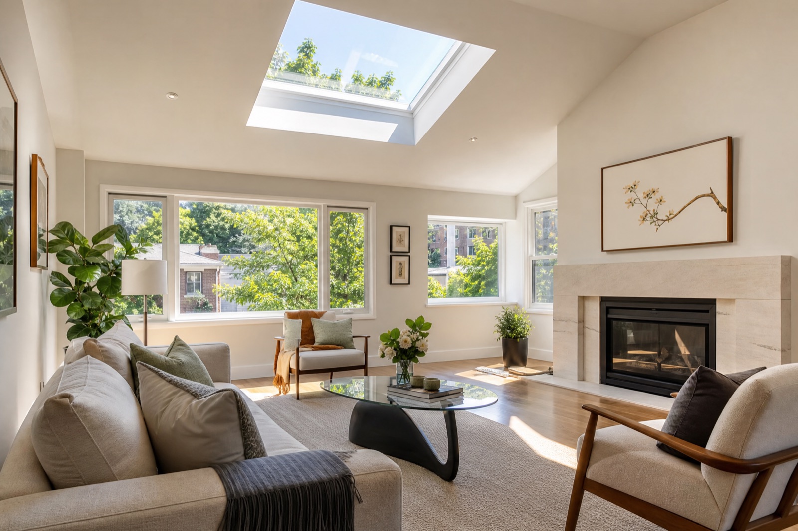 Bright Toronto living room lit by a skylight installed by Toronto Skylight Installers