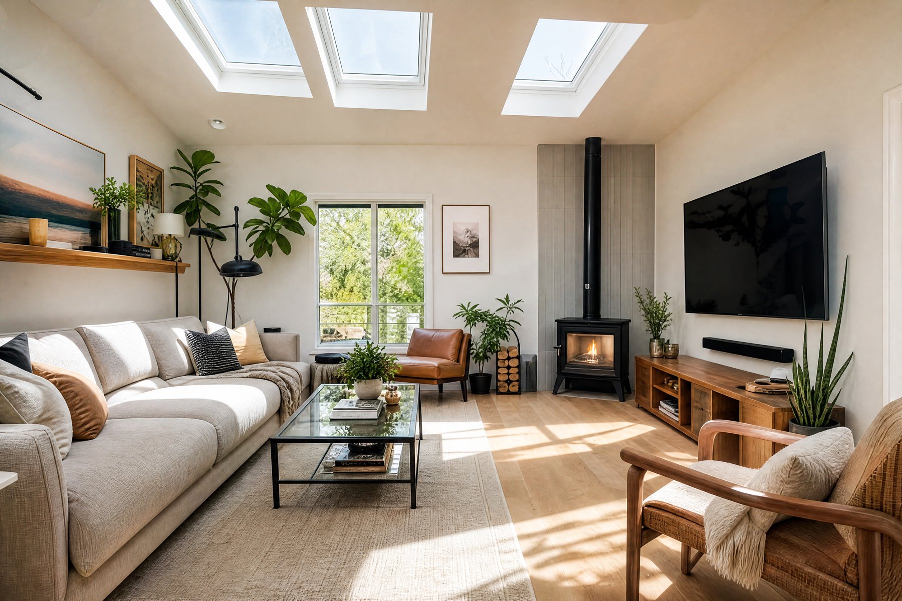 Living Room with Skylights Natural Light Skylight installation Toronto