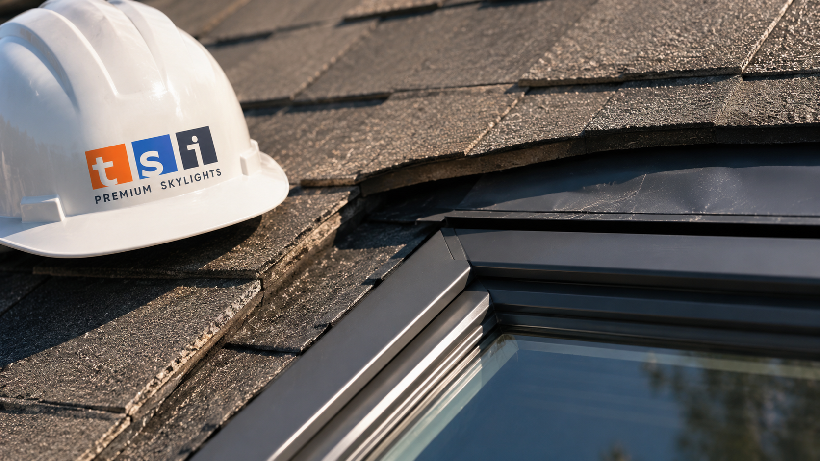 Close view of head flashing and membrane detail from a completed skylight installation Burlington roofs require