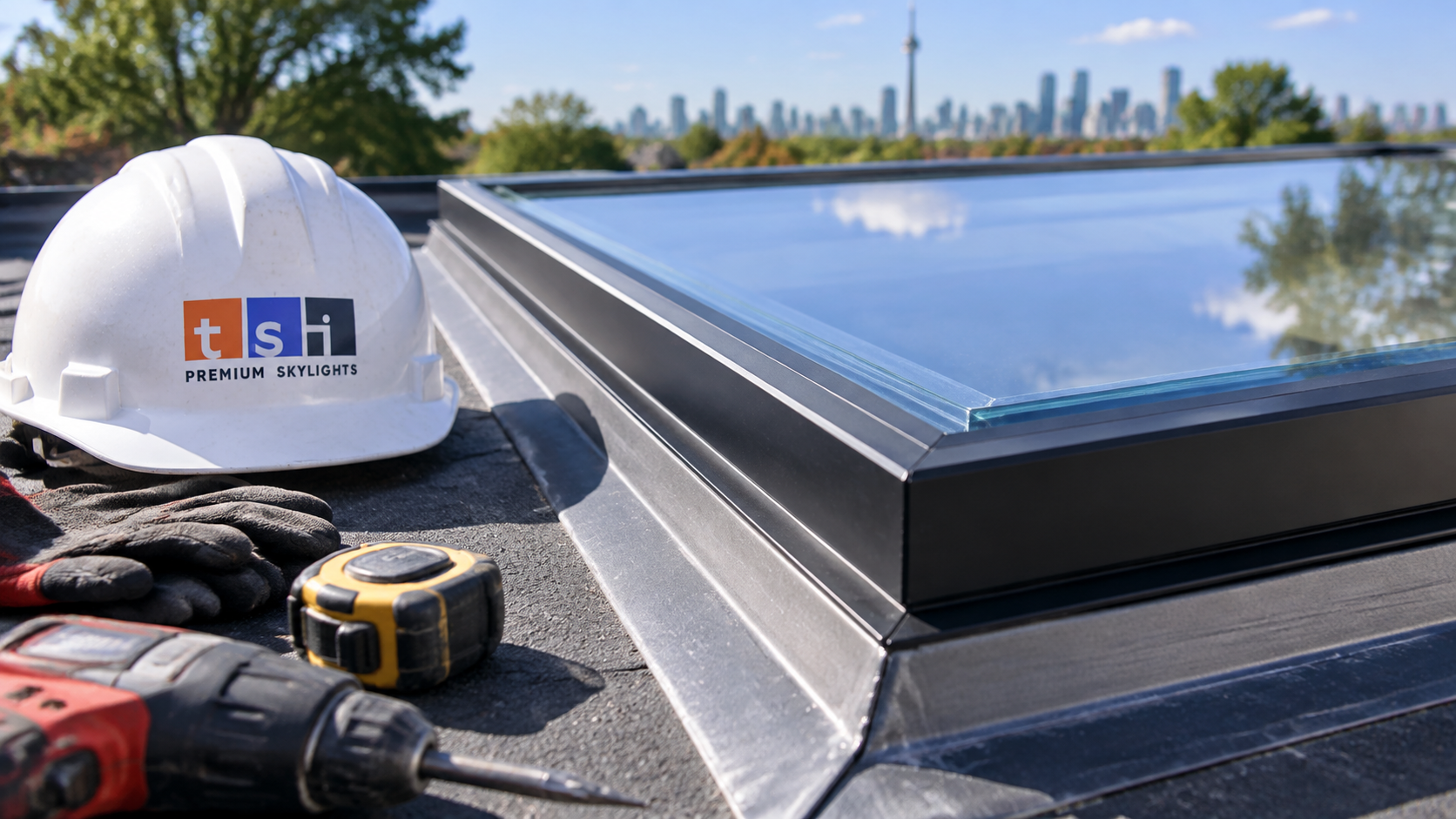 Close view of low emissivity coated skylight glass and its insulated frame
