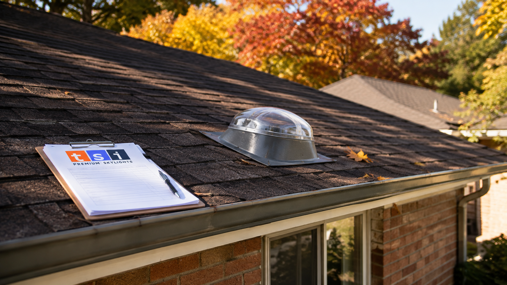 Small domed sun tunnel skylight on the shingle roof of an Etobicoke bungalow