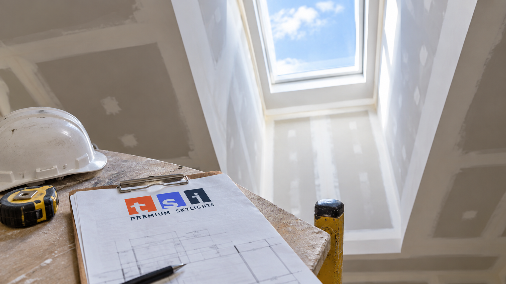 Interior shaft rebuilt after skylight replacement Richmond Hill work showing fresh drywall and daylight