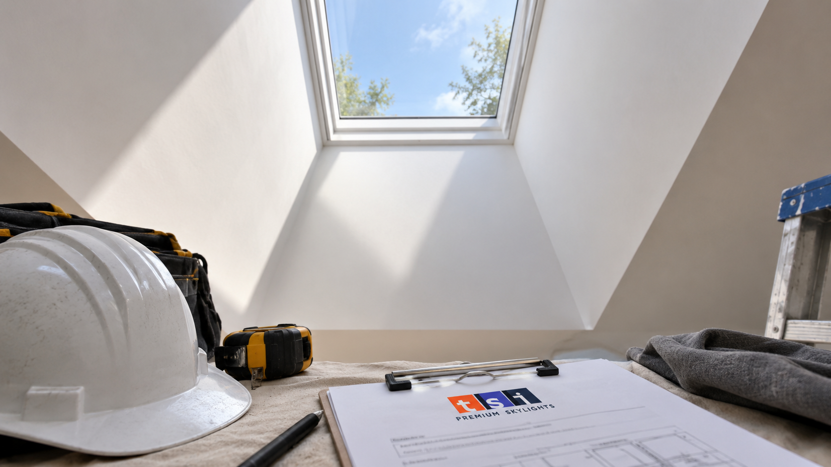 Splayed interior shaft from a skylight installation Stouffville project spreading autumn daylight into a room